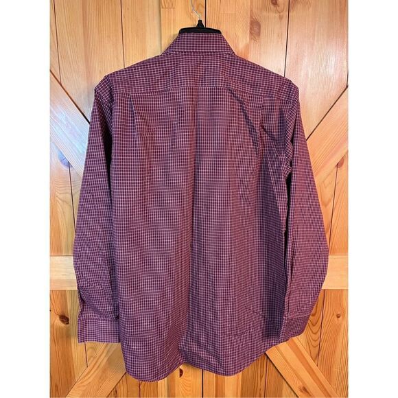 LL Bean Button Down Plaid Shirt Men’s Medium Reg Maroon Red Long Sleeve (2506) - Picture 3 of 3